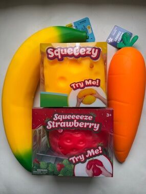 Cheese Strawberry Banana Carrot Sunny Days Squeezy Squishy Toy New SHIPS TODAY!